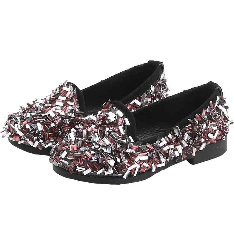
Kids Sparkle Glitter Upper Loafers Girls Low Heel Slip on Dress Shoes Cute Children Shoes Girls 
