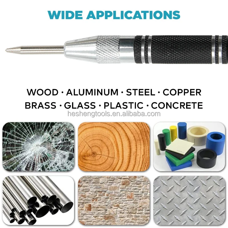 1pc Automatic Spring Loaded Positioner Center Punch Hand Tool Set For Window Breaking Woodworking & Glass, Plastic