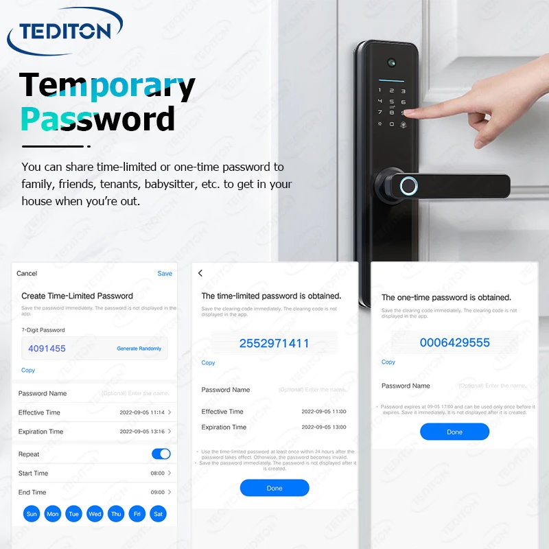 Tediton New Design Tuya Smart Lock Digital Viewer Password Key Cards APP Fingerprint Camera Door Lock