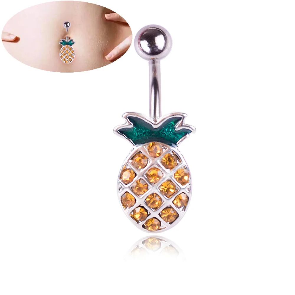 14G Pineapple Belly Bar Button Piercing Navel Ring for Women Body Jewelry