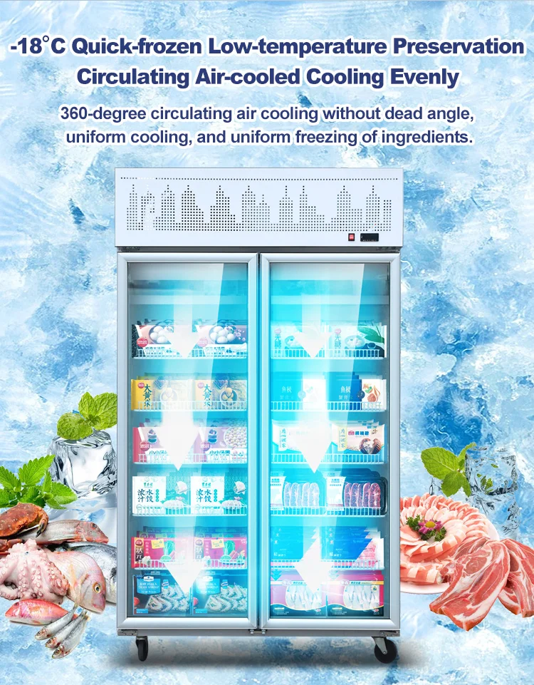 Custom commercial freezer 1000l 3 glass door supermarket restaurant no frost large freezer for convenience store
