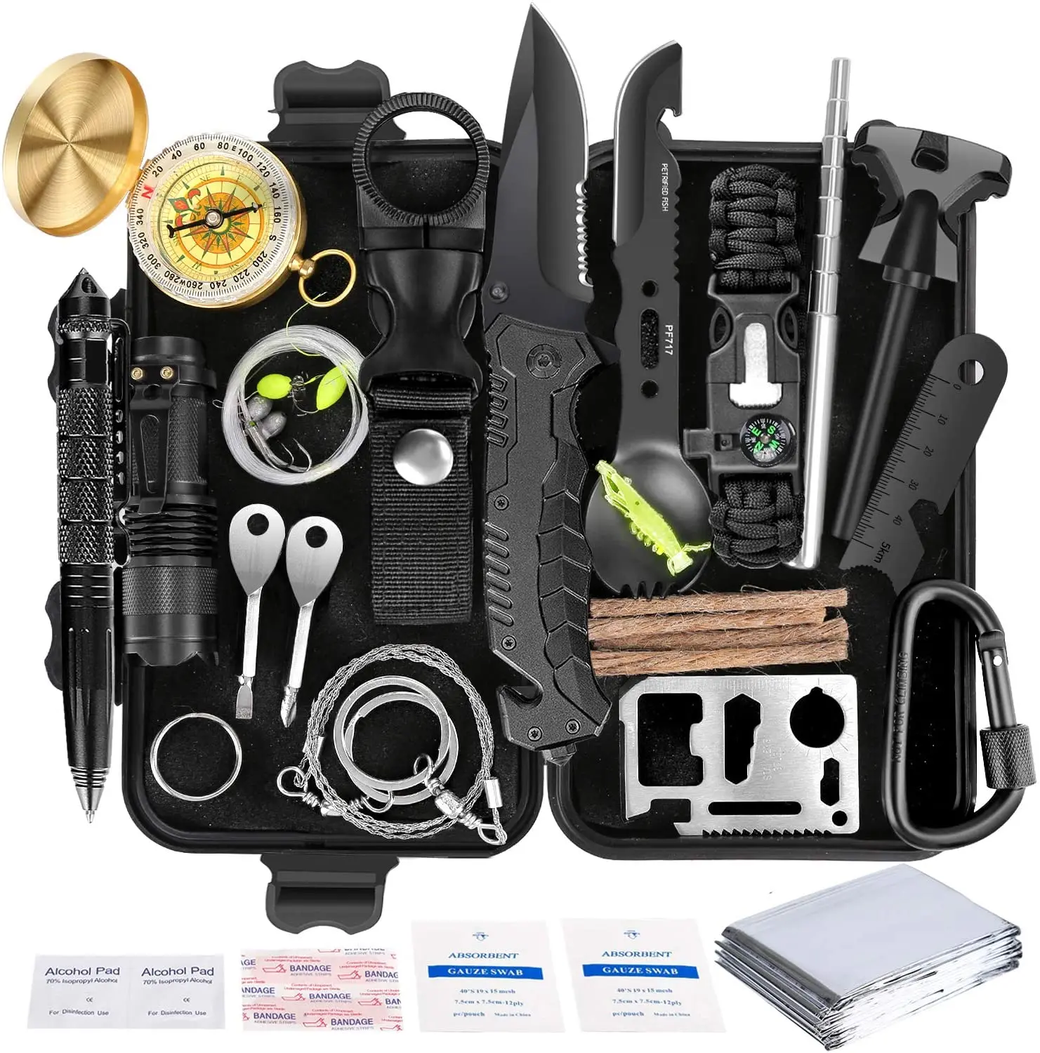 Survival Kit Tactical Camping Gear 14 in 1 Backpack Hiking Outdoor Gifts for Men and Women - SOS Car Emergency EDC Tools