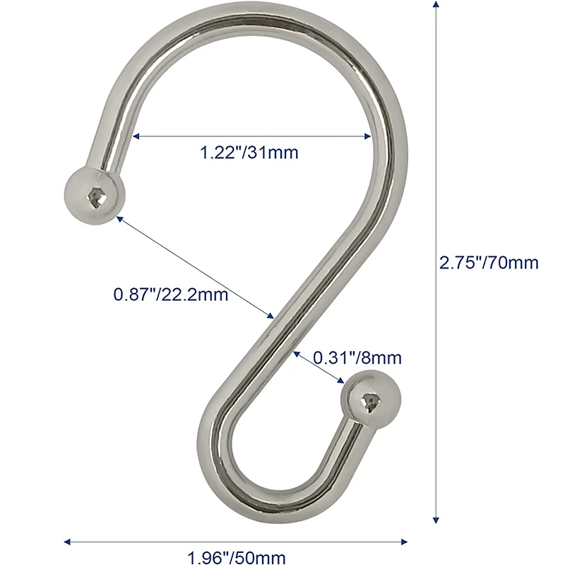 Factory Wholesale 12Pcs High Quality Steel Shower Curtain Curtain Double Bead Hook Custom