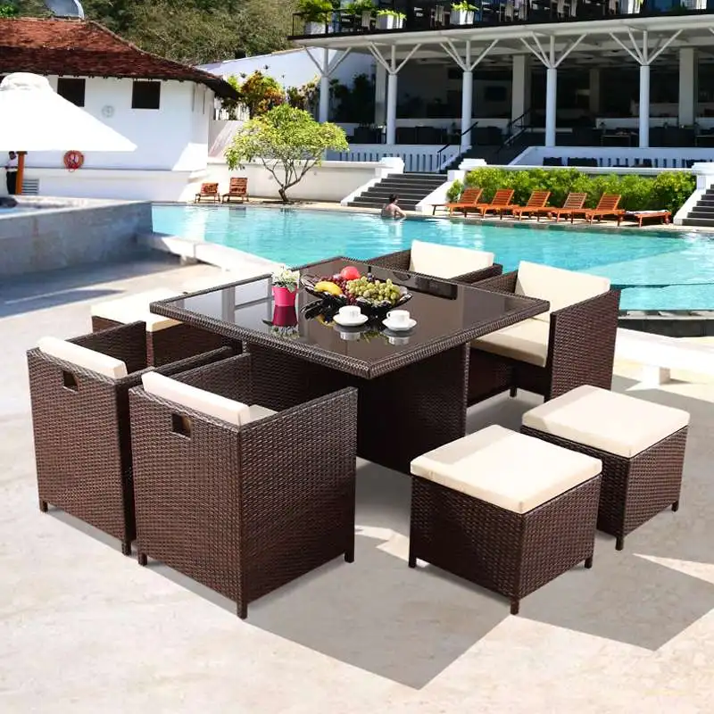 Garden Sofas Rattan Outdoor Furniture Bistro Dining Set Patio Leisure Rattan Wicker Chair Cube Rattan Set