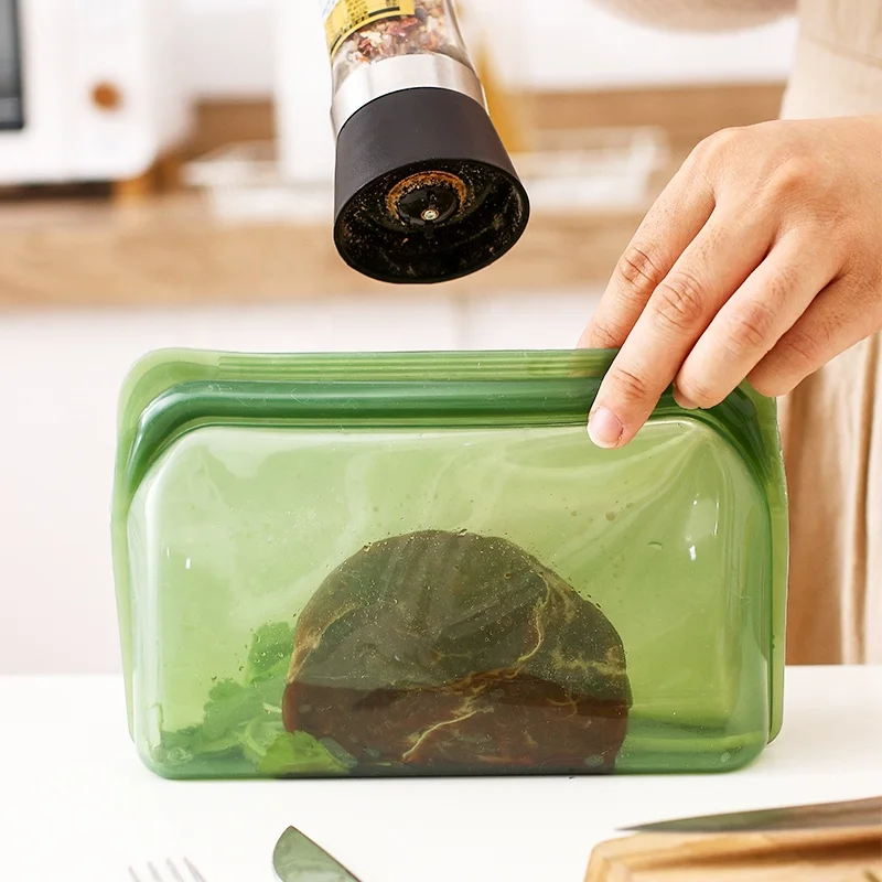 multifunctional reusable platinum silicone storage zipper bag for food