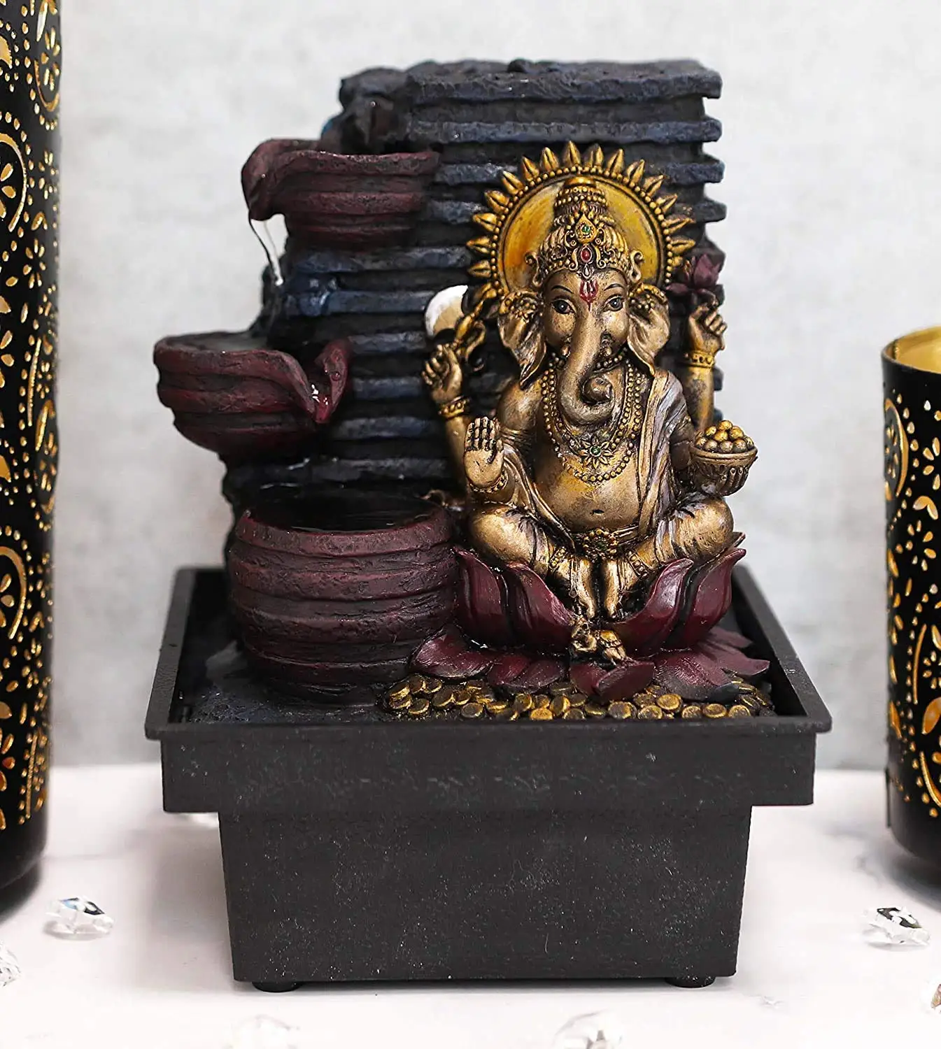 custom mini fountain decoration resin indoor ganesh water fountain