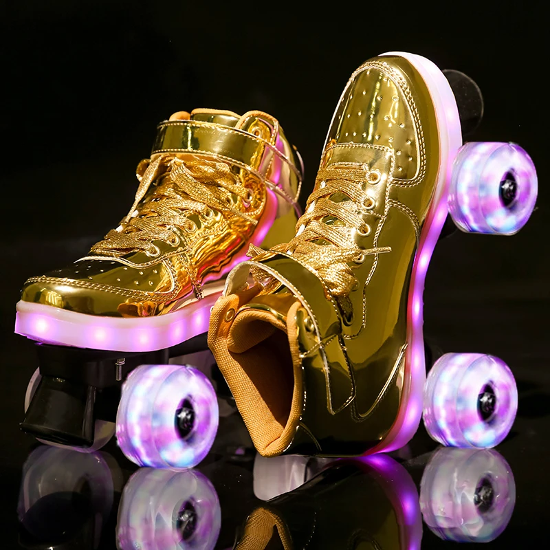 
Wholesale cross - border LED lamp shoes double wheel men and women adult children pulley shoes 
