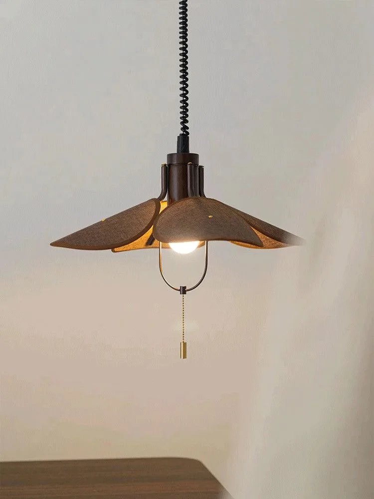 Lumind Wabi-sabi style solid wood restaurant chandelier home stay dining table bar counter telescopic retro log lamp