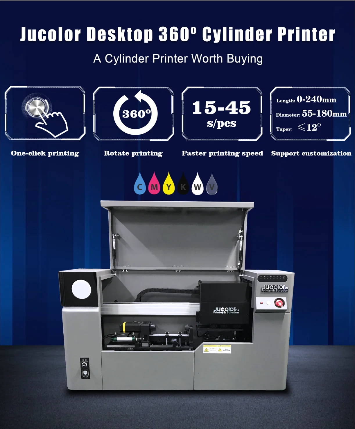 Jucolor Digital Bottle 360 Degrees Printing Machine for Tumbler Glass Can Flask