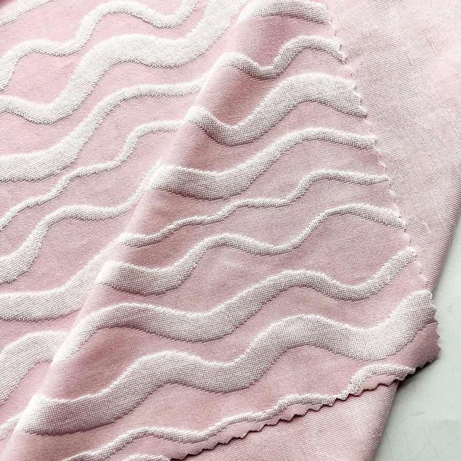 XA3289-TR recycled textured knitted wave stripe custom swimwear bikini fabric wholesale eco-friendly elastic 4 way stretched