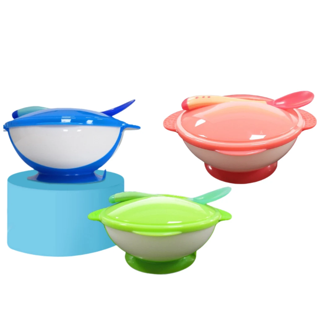 Temperature sensing feeding spoon child tableware food bowl learning dishes service plate tray suction cup baby dinnerware set