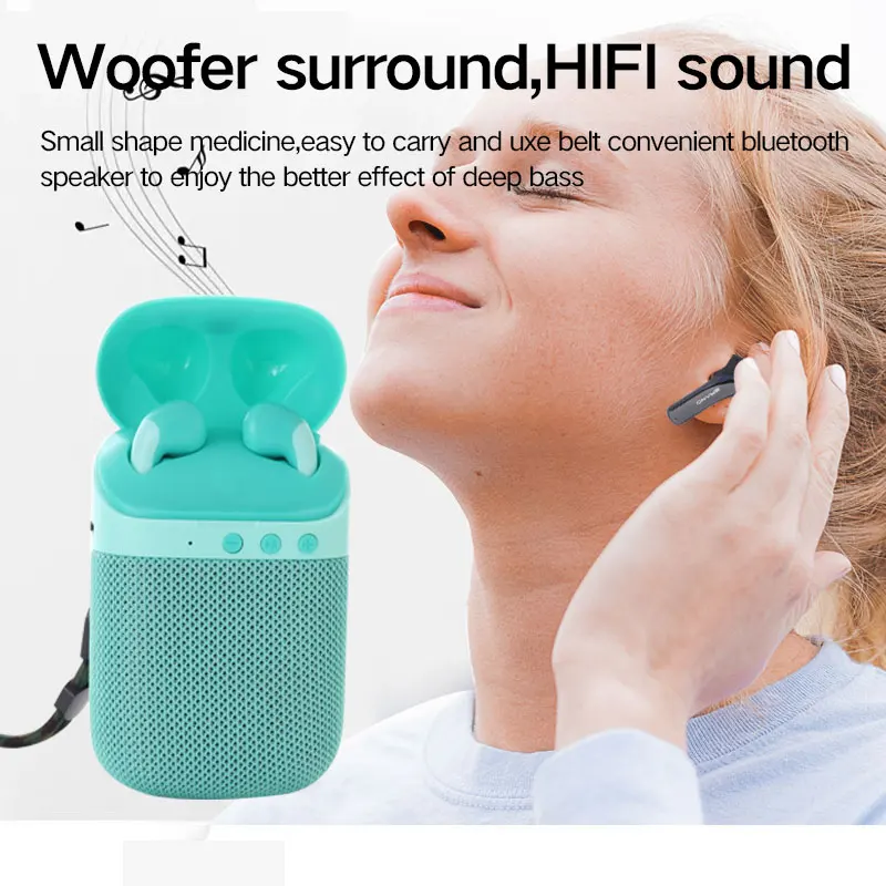 Portable 2 In 1 wireless Earphone bt speaker gaming headset Outdoor Sport wireless earbuds and Wireless Stereo Speaker