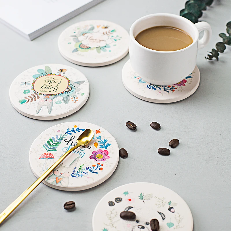 Round Diatomite Coasters With Cork Back Diatomaceous Earch Cup Coaster