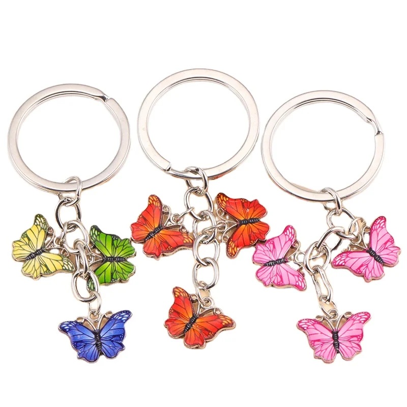 Cute Keychain Colorful Butterfly Key Rings  Metal Key Chains For Women Girls Handbag charms Accessories Pendant Jewelry