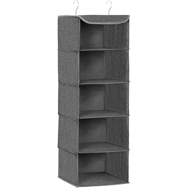 Hanging Organiser Hanging Shelf Hanging Storage Foldable and Space Saving Metal Hooks and Bamboo Inserts Linen Like Texture