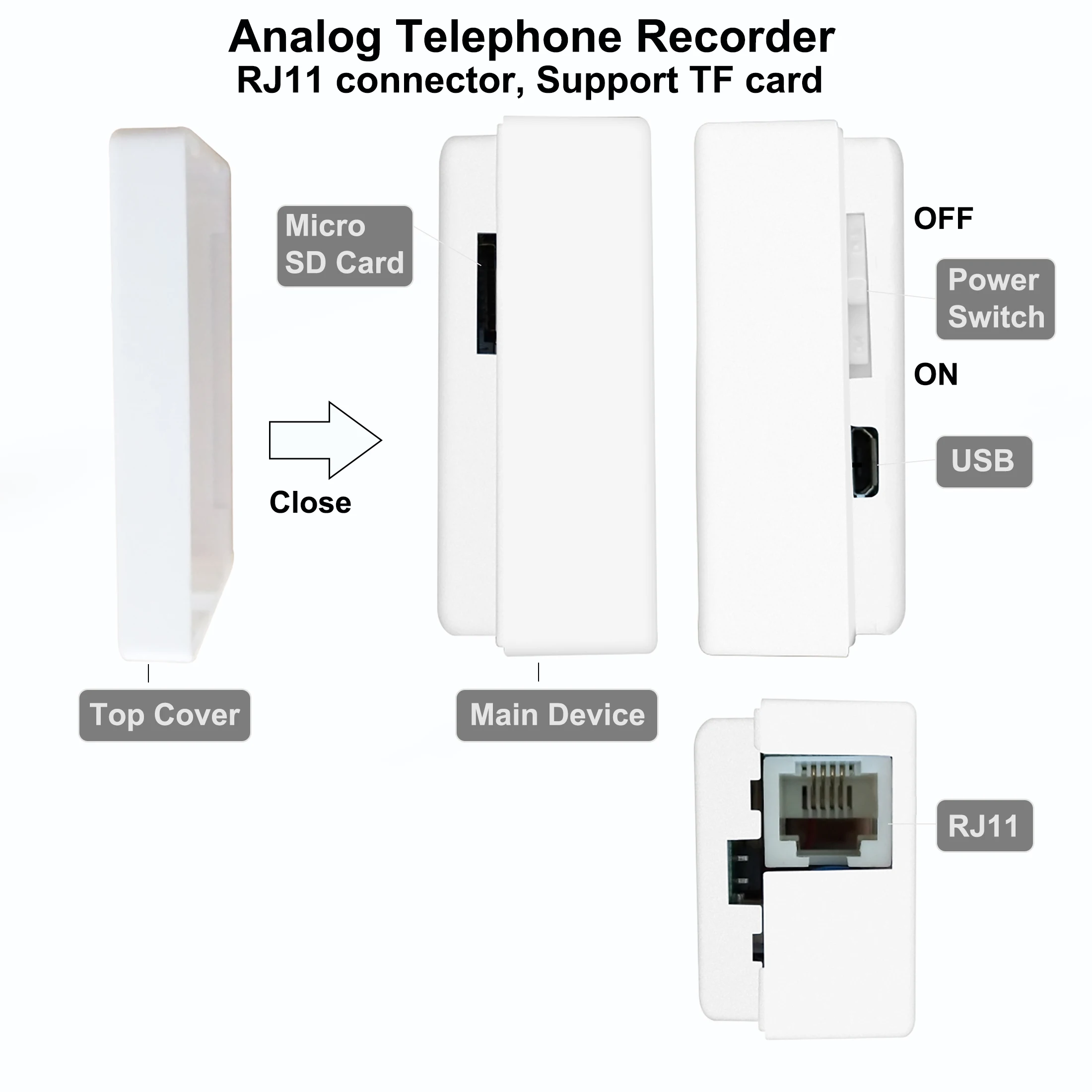 Max 32GB USB Telephone Phone Voice Recorder,Mini Telephone Recorder for Landline,Get Power from Telephone System