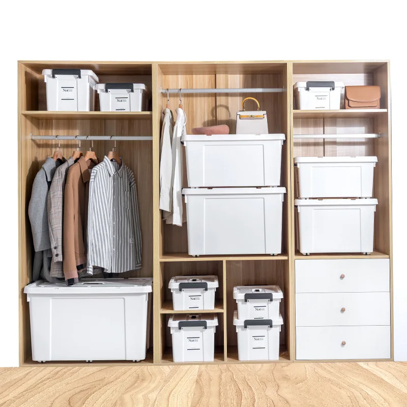 Pure 185L Stackable Containers with Durable Latching Lids Cloth Organization Ideal Large Item Storage for Garage and Basemen