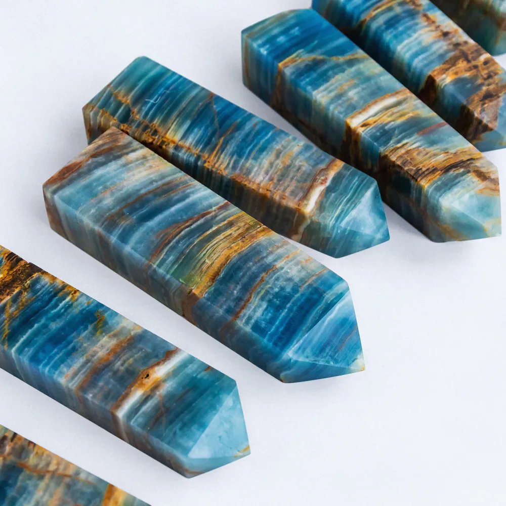 Wholesale Natural Hand Carved Points Blue Onyx Crystal Tower Healing Stone Quartz Tower For Home Decoration