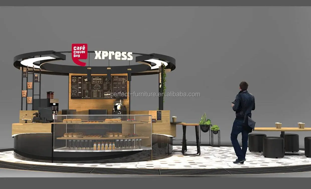 High-end Coffee bar Booth Mall Cafe Kiosk With Bakery Display case