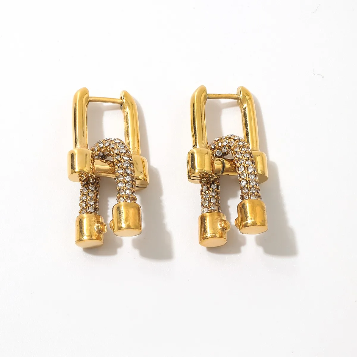 Ruigang Custom 18k Gold Plated Stainless Steel U Shape Double Hoop Horseshoe U Earrings Lock Buckle Earrings for Women