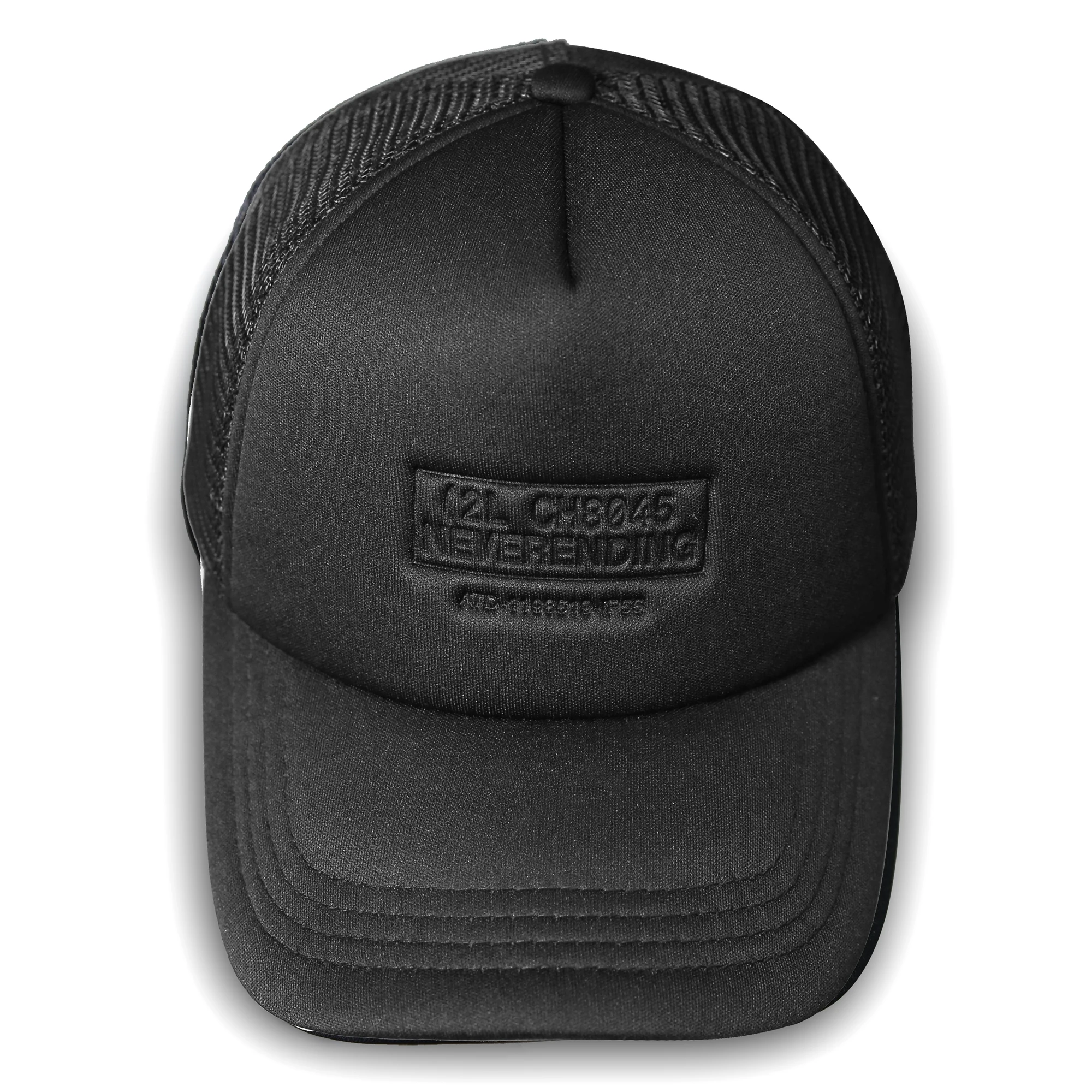 Promotional 100% polyester 5 panels Short Bill Black Foam Plain Trucker Cap Mesh Hat For Summer