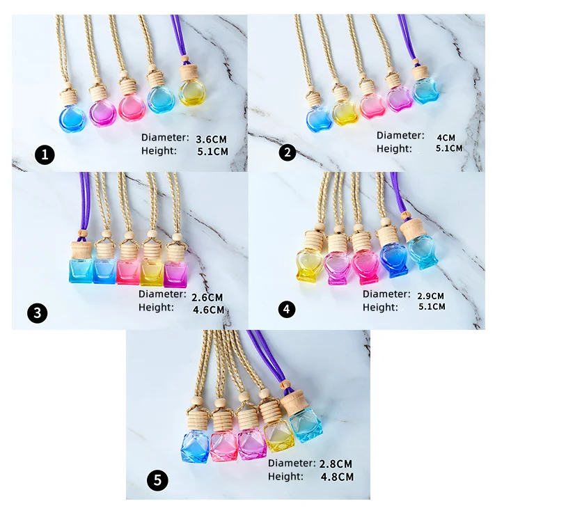 Hot selling colour 10ml car use perfume bottle mini pendant glass bottle aromatherapy bottles with wooden cover