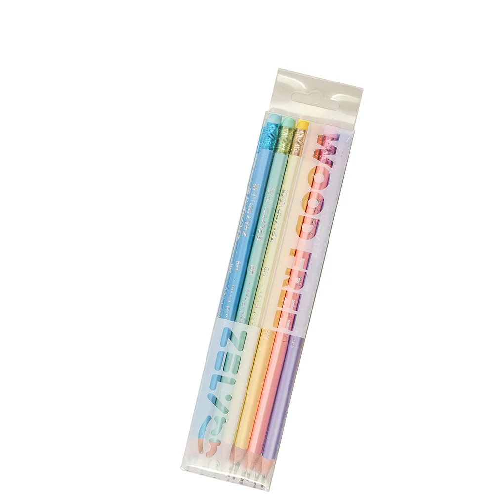 Custom logo poplar hexagonal HB for office and school with eraser yellow pencil