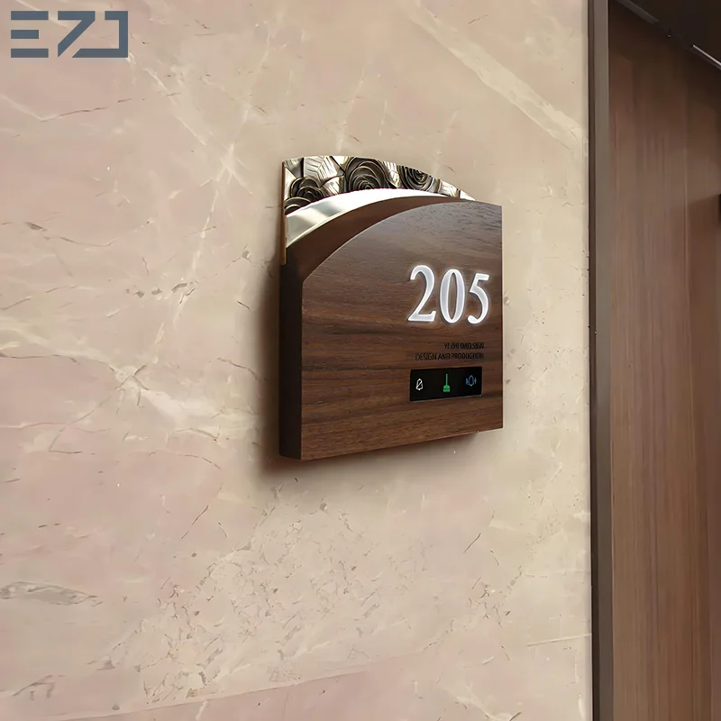 EZD Custom Smart Electronic Apartment Wall Mounted Hotel DND MUR Doorbell Brass Relief Laser Cut House Number Signs