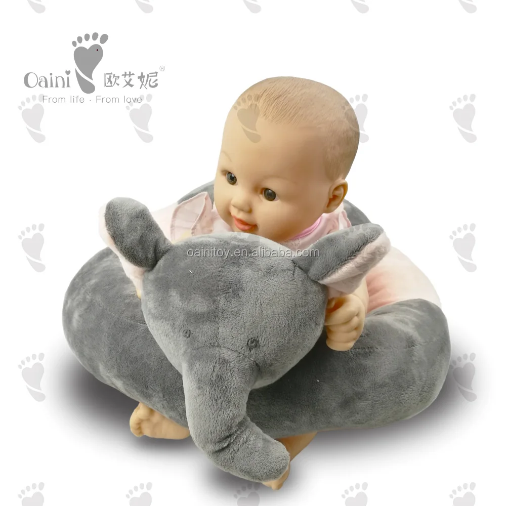Factory Popular Cotton Learning Baby Sofa ODM OEM Cute Plush Animal Baby Feeding Chair Grey Elephant Infant Sofa
