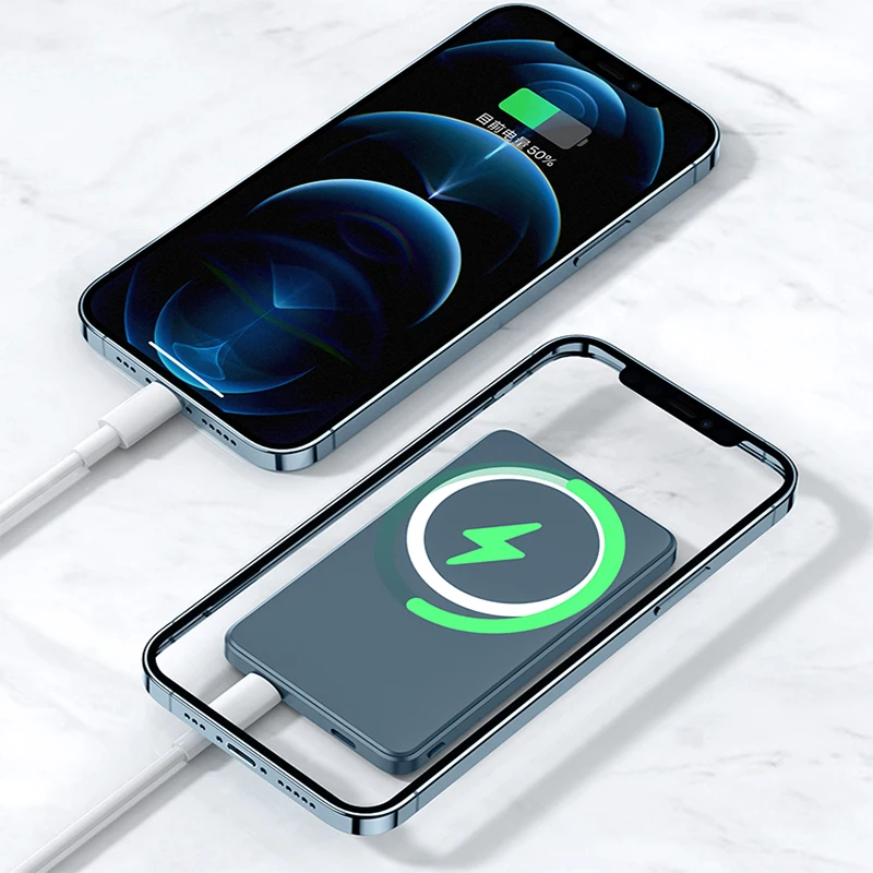 Customized  portable charger Magnetic power bank mini slim small pocket qi wireless 10000mah 5000 mah magnet power banks