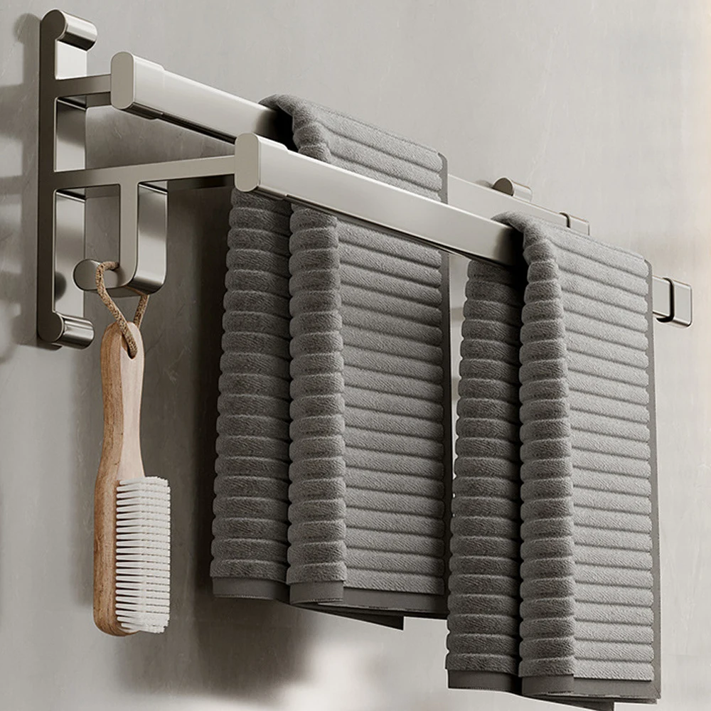 Gun gray space aluminum towel rack no punching towel rod double rod bathroom towel storage rack bathroom pendant light luxury