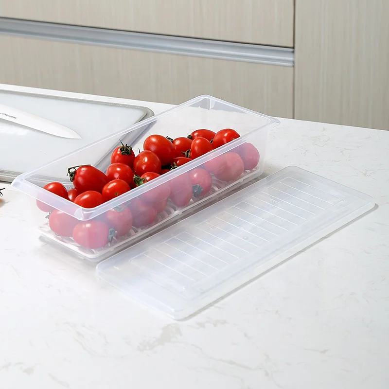 Household rectangle flat fish fruit fresh storage box kitchen organizer transparent plastic refrigerator food container
