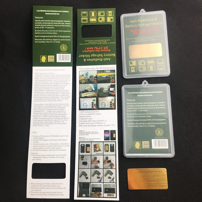 24K Golden with Negative Ions Rectangular Anti Radiation Sticker for Mobile Phone Shield For Heath Care OEM Logo acceptance