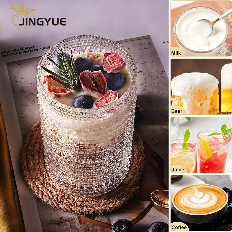 JINGYUE Wholesale Embossed Old Fashioned Mojito Cognac Barware Hobnail Beaded Glass Cups for Wedding Graduation