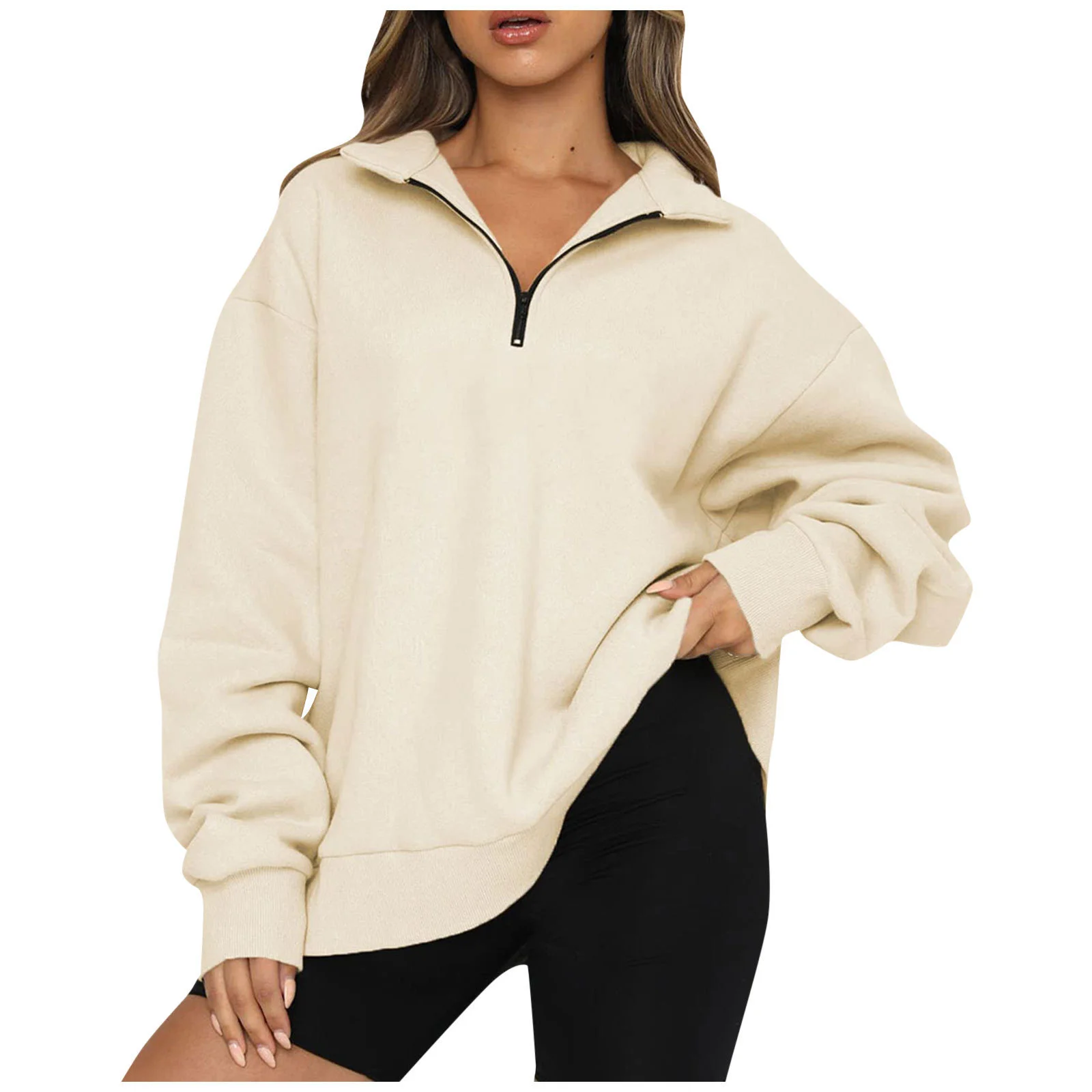 FLN Top Quality Custom Lounge Wear Blank Fleece Long Sleeve Quarter Zip Sweatshirt for Women 100% Organic Cotton Bulk Hoodies