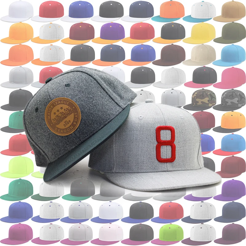 Wholesale Custom Design Adjustable Black Flat Brim Bill 5 6 Panel Hip Hop Gorros Men Unisex Flat Brimmed Snapback Cap Hat