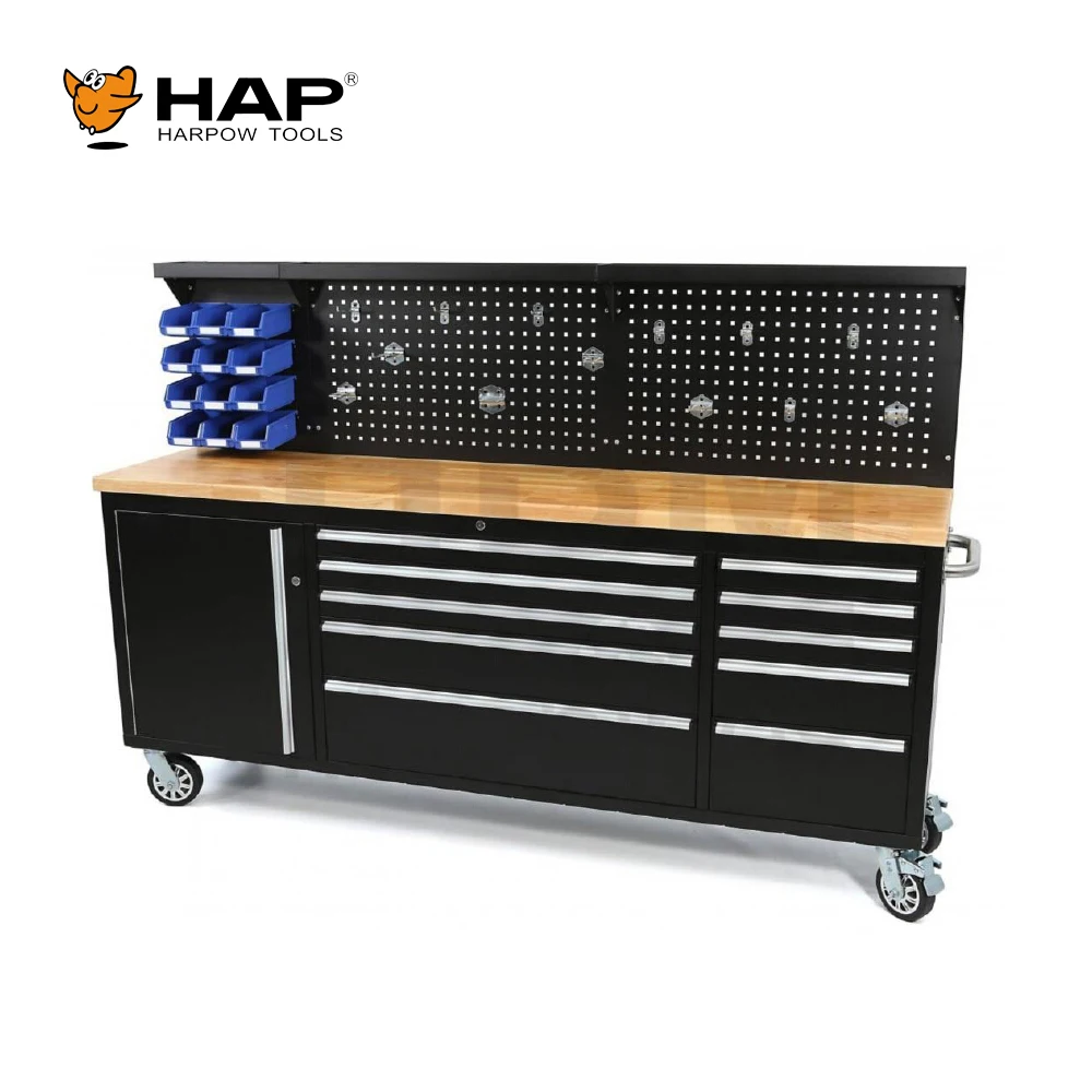 Heavy Duty Workstation Use Tool Cabinet Workbench with Wooden Worktable