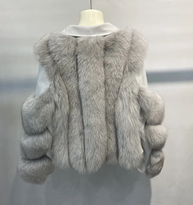  Sf0585 зимняя кожаная куртка с натуральным лисьим мехом женская короткая