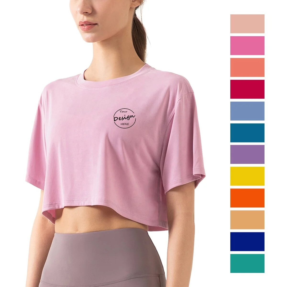 Wholesale High Quality 100 Combed Cotton Screen Print Solid Color Tee Luxury Fashion Custom Sports Gym Breathable Women Crop Top