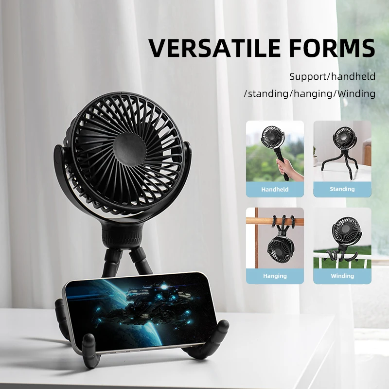Customized Logo Outdoor Flexible Clip Tripod Fan 2  Pedestal Rechargeable Usb Octopus Fan Mini Portable Baby Stroller Fan