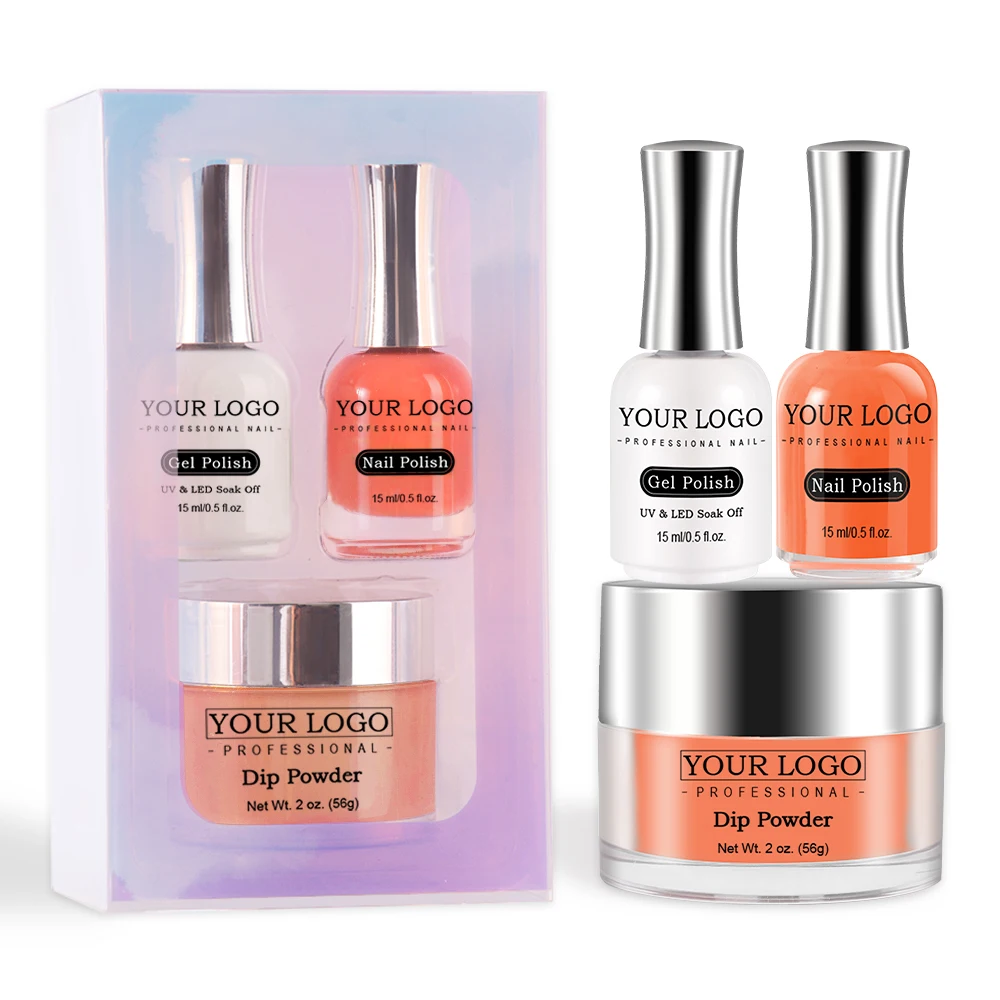 3 in 1 color Acrylic Dipping Powder match Gel Polish match Nail Lacquer for salon manicure