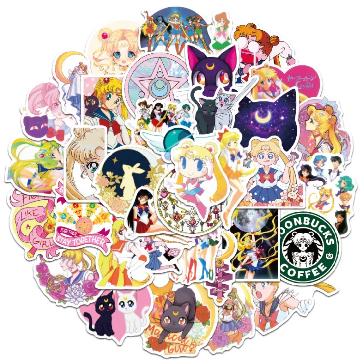 50PCS Custom PVC Waterproof Stickers For Skateboard Bottle Laptop Sailor Moon Sticker Set Classic Adhesive Anime Packs Cartoon
