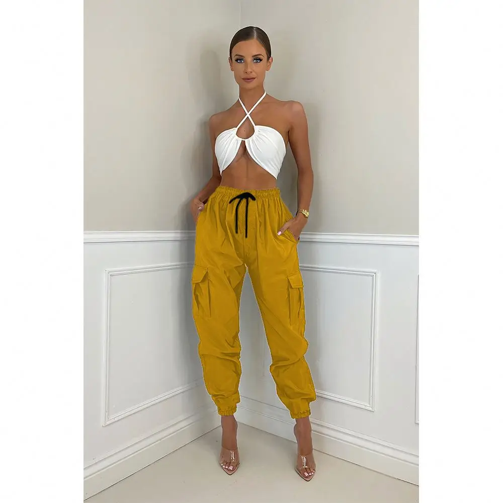 S976L Solid color slacks with neutral overalls and waist pockets for women fashion clothing