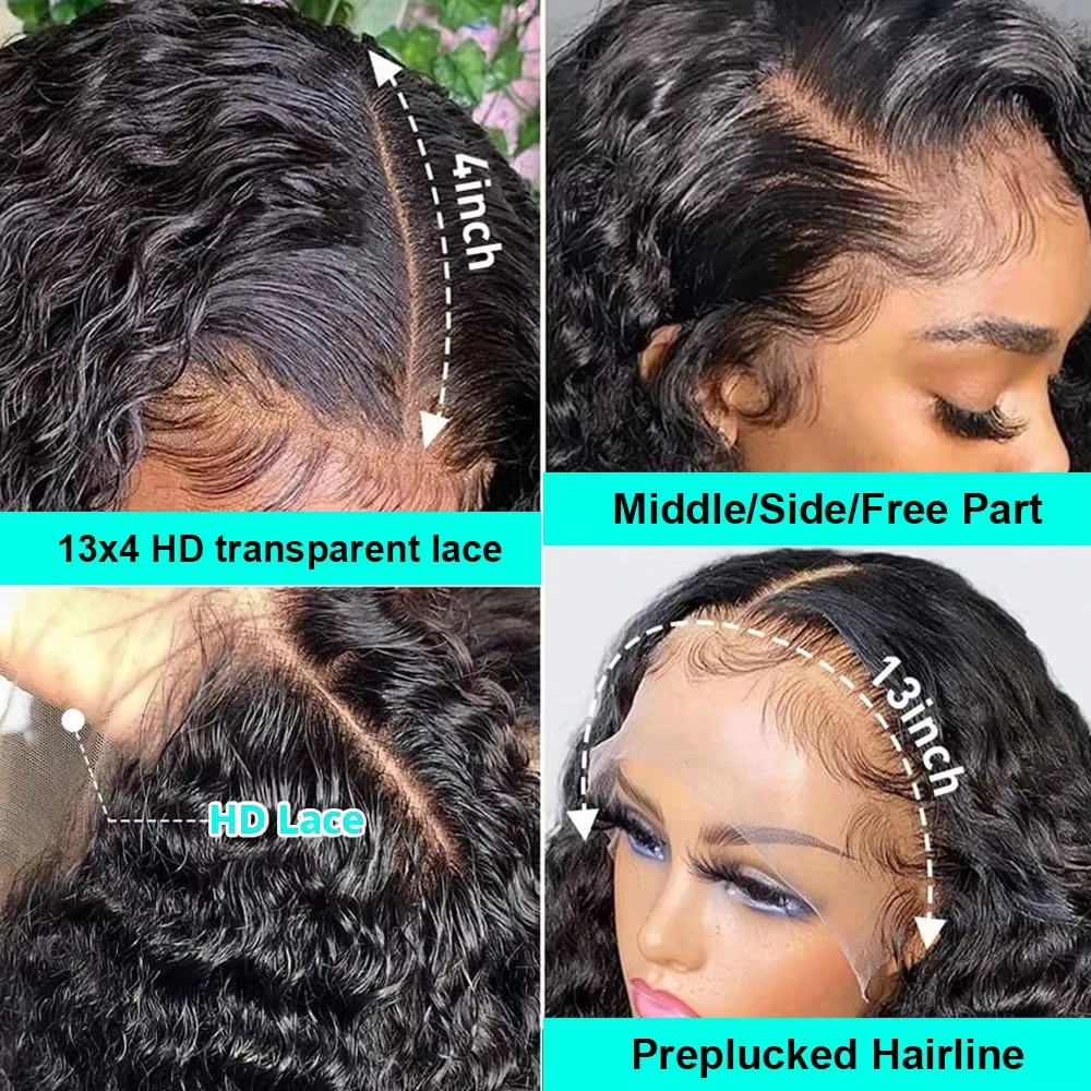 250% Deep Wave Frontal Wig 13x6 Hd Lace 30 40inches Water Wave Glueless Wig Human Hair Ready to Wear 13x4 Curly Wig Human Hair