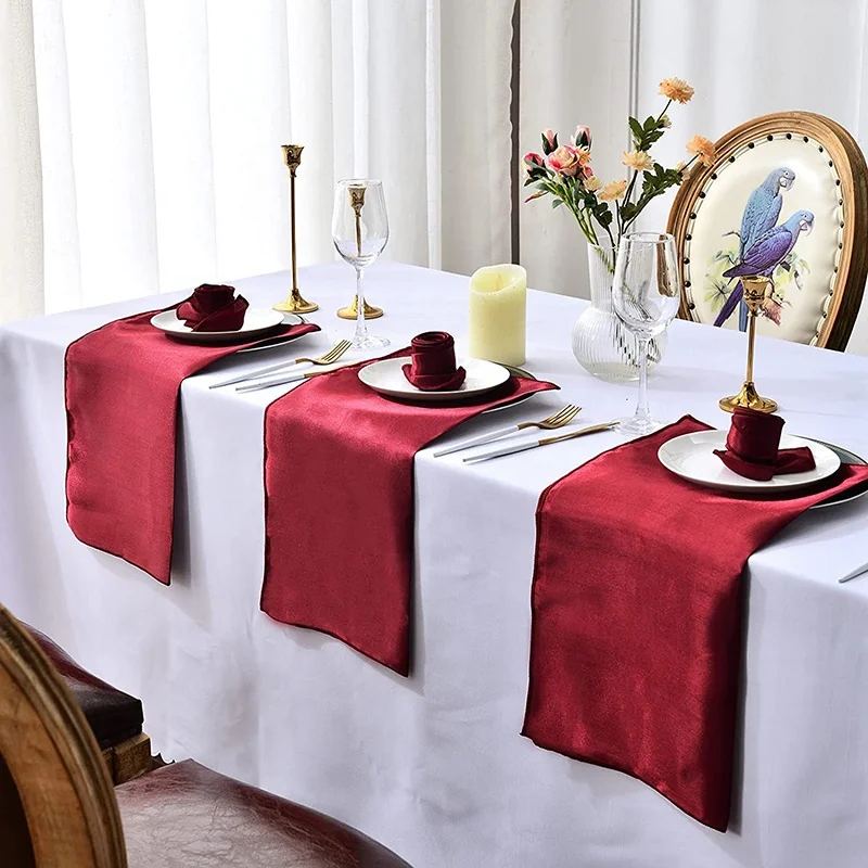 Luxury Red Satin Napkins For Wedding Party Piping Home Decor Square Durable Washable Table Cloth Handmade Polyester Table Napkin