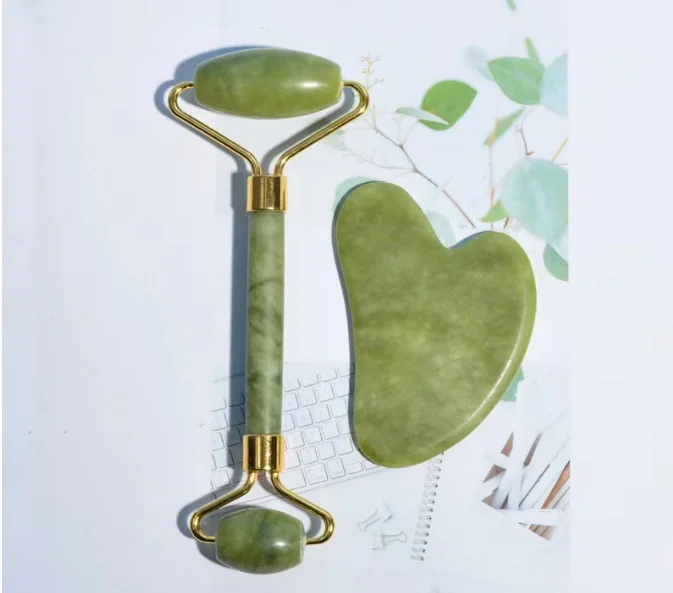 New green Skin Massager Natural Xiuyan Jade roller Custom Facial Green For Face Roller Jade with box