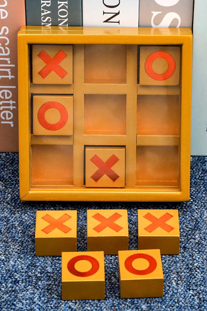 Puzzle Wooden Tic-Tac-Toe Game Noughts And Crosses Party Set Toy Parent-child Interaction X O Chess Living Room Decor