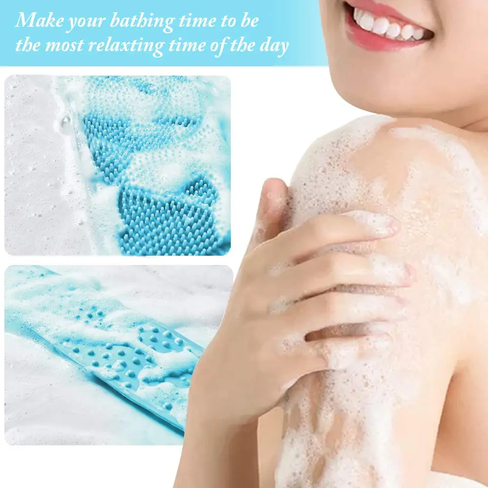 HENSIM 90cm Two sides Handle back washer Silicone body scrubber for Shower
