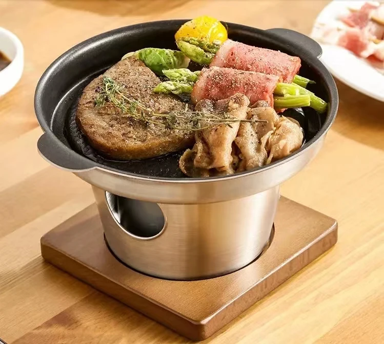 Japanese Style Outdoor Camping Alcohol Stove Yakiniku Stainless Steel Non-stick BBQ Grill Smokeless Mini Portable Barbecue Grill