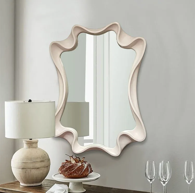 Home Decor Living Room Irregular Mirrors Wave Shape Frame Bathroom Hanging Art Luxury Decorative Retro Wall Mirror Decoration
